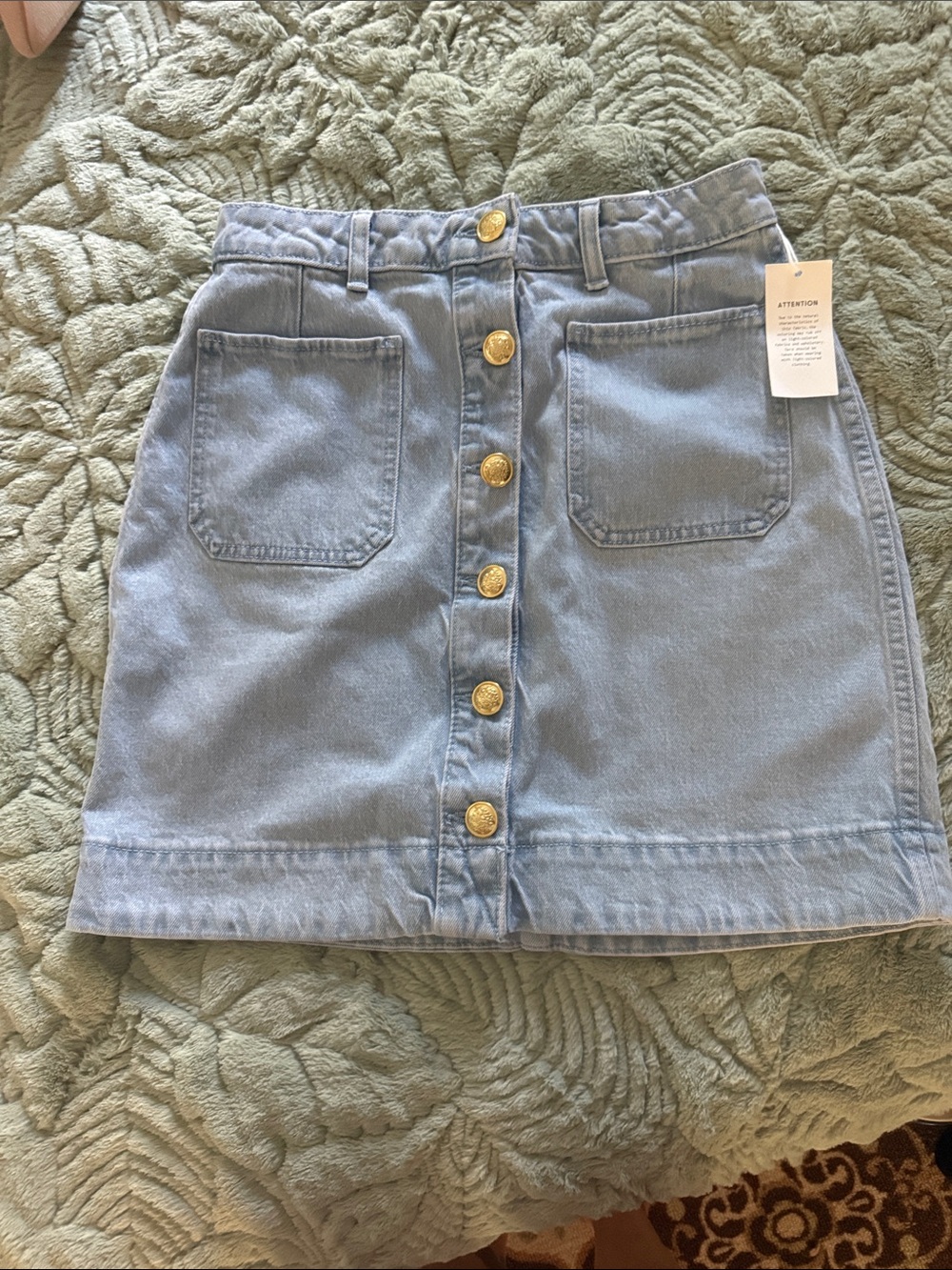 Light Blue Button-Front Denim Mini Skirt